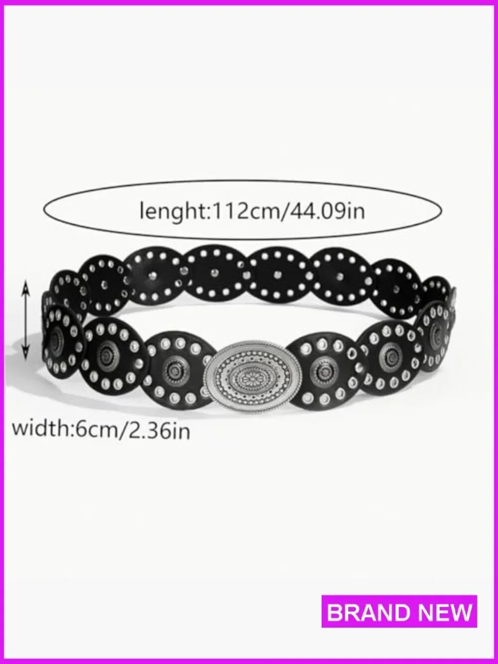 Western Vintage Boho Style PU Leather Wide Disc Belt Adjustable Waist